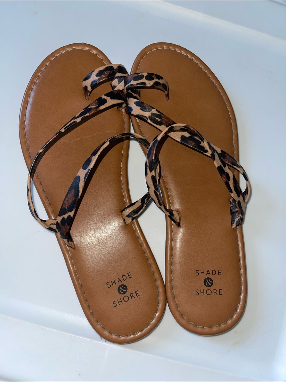 Shade & Shore Leopard-Pattern Strappy Brown Sandals
